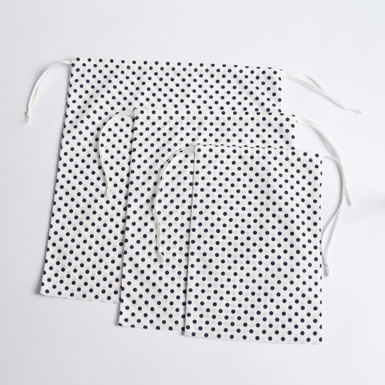 Travel Bags Pure Cotton Blue Polka Dot Travel Bag Set Lingerie Etsy