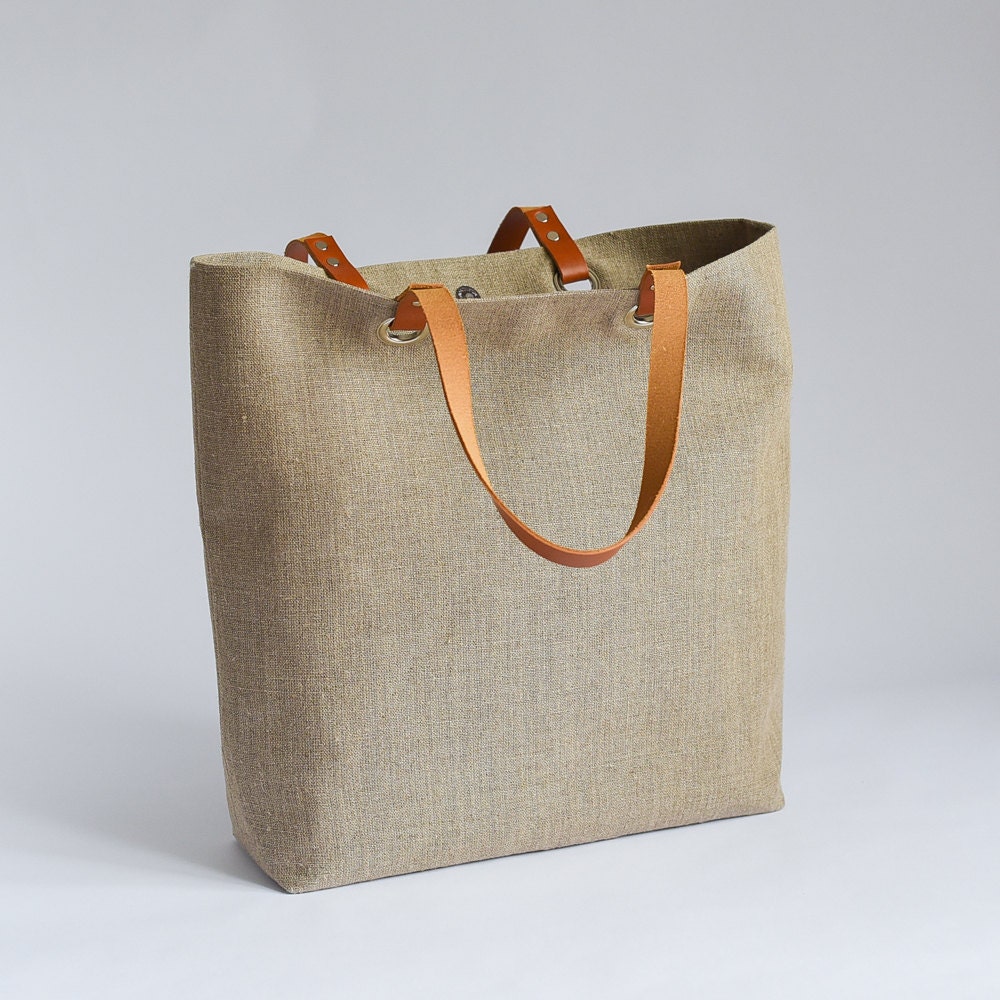 Medium Tote Natural Linen Jute Tote Bag Tote Bag Shopper | Etsy