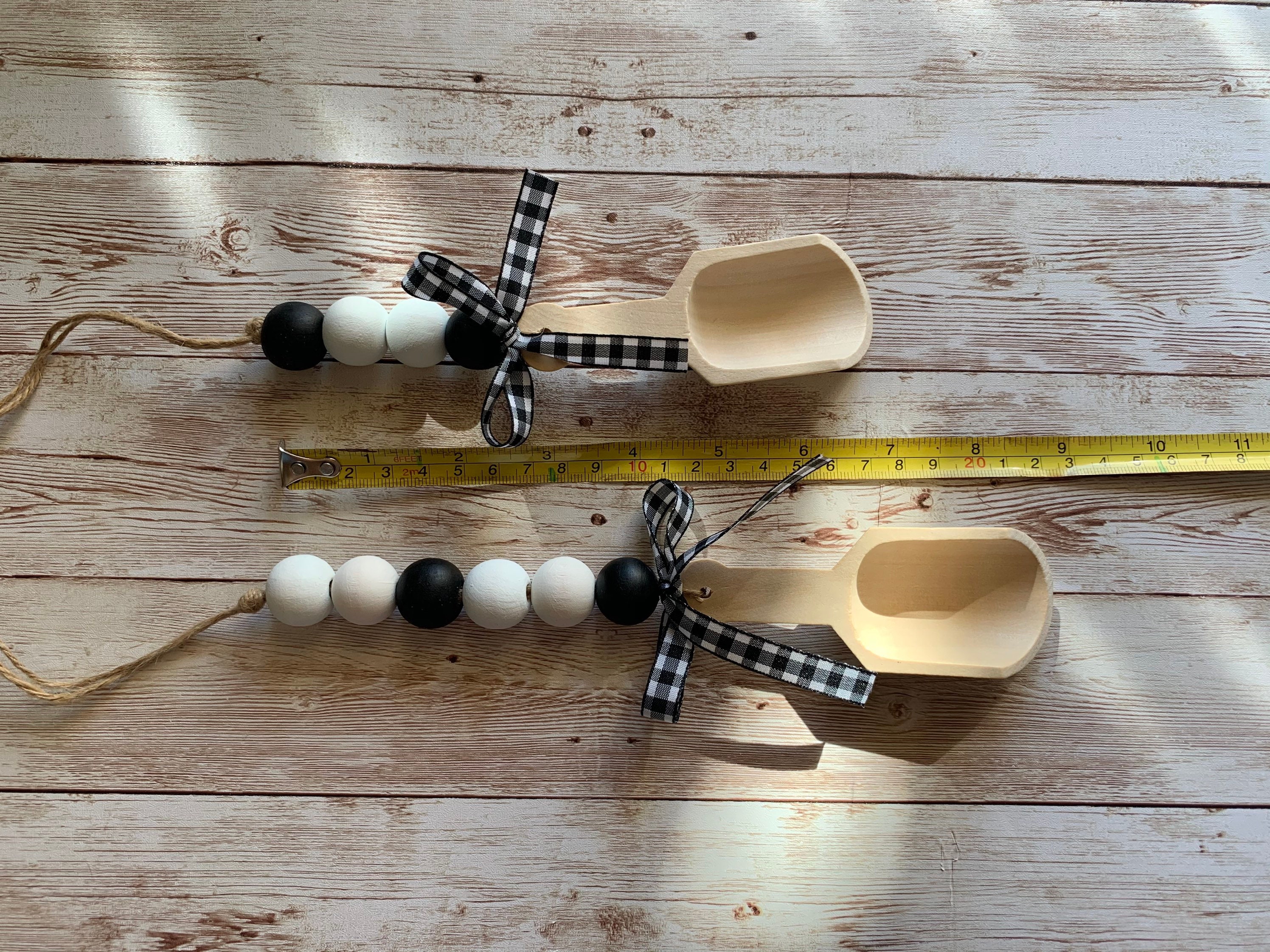 Canister Scoop mini wooden scoops, farmhouse, Buffalo plaid, Rae Dunn