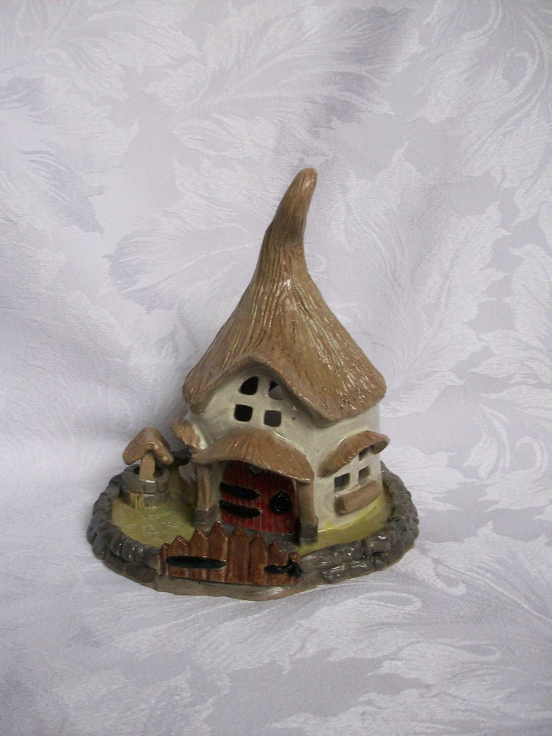 Handmade ceramic fairy house with garden and thatched roof | Etsy