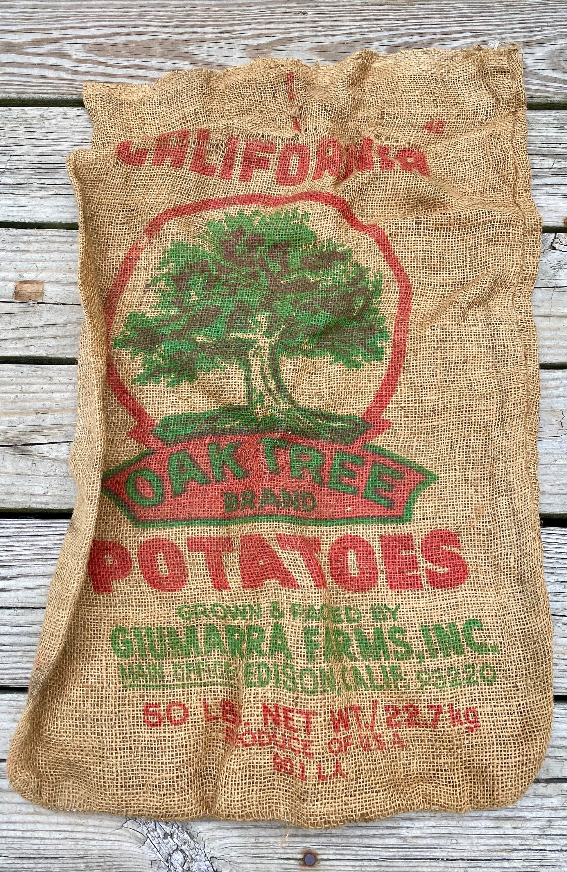 Vintage Oak Tree Brand 50lb Potatoes Burlap Bag