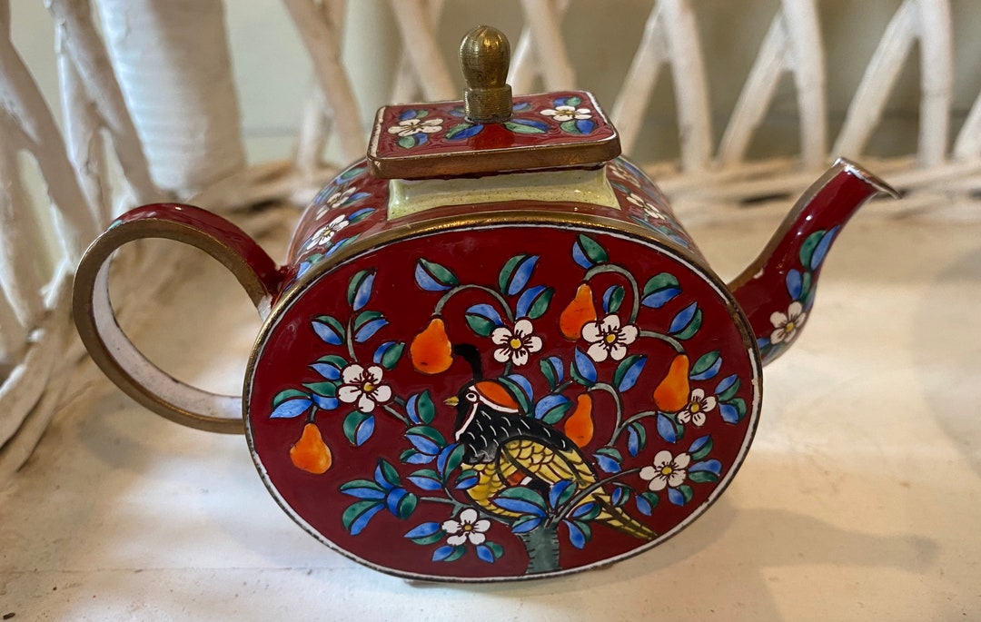 Kelvin Chen Mini Enamel Teapot With Partridge and Pear Tree Etsy