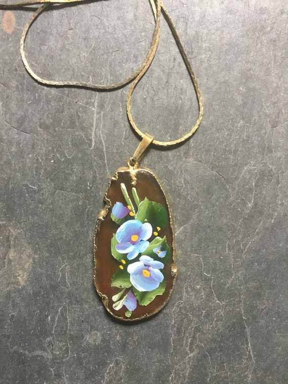 Beautiful Painted Floral Rock Necklace - image 2
