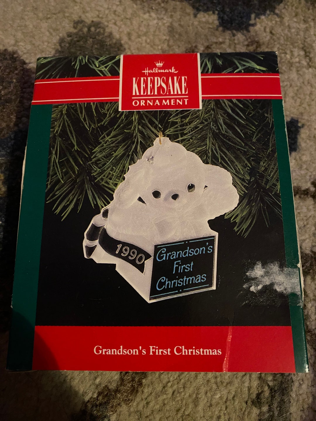 1990 Hallmark Keepsake Grandsons First Christmas Ornament With Original