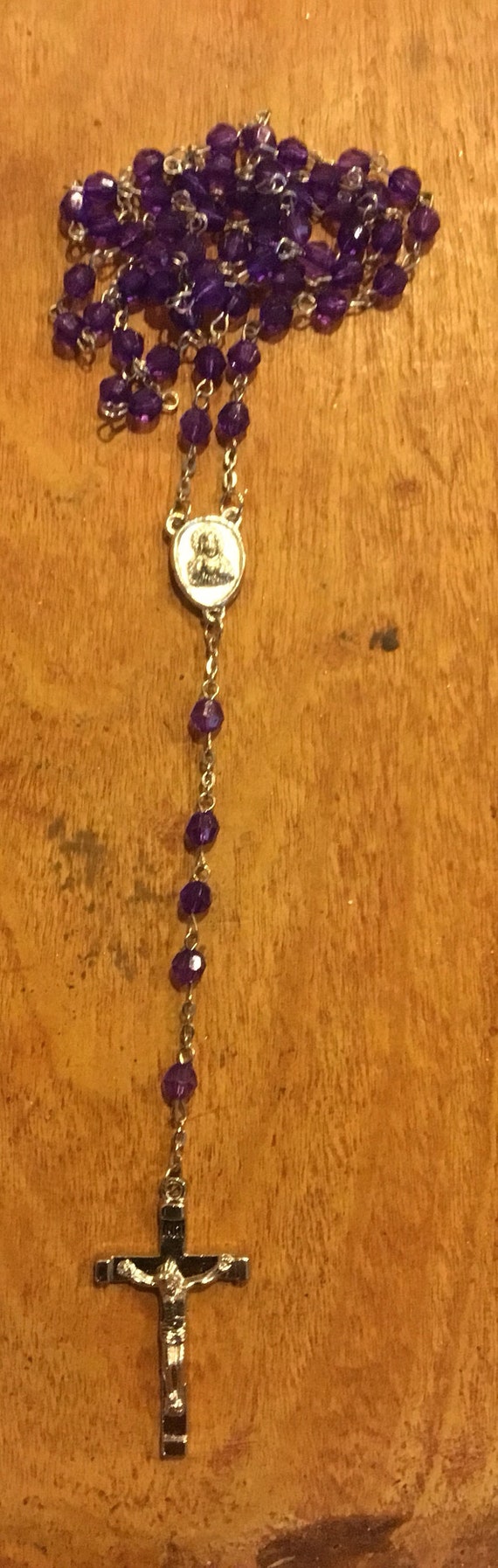 Vintage Purple Beaded and Silver Toned Rosary
