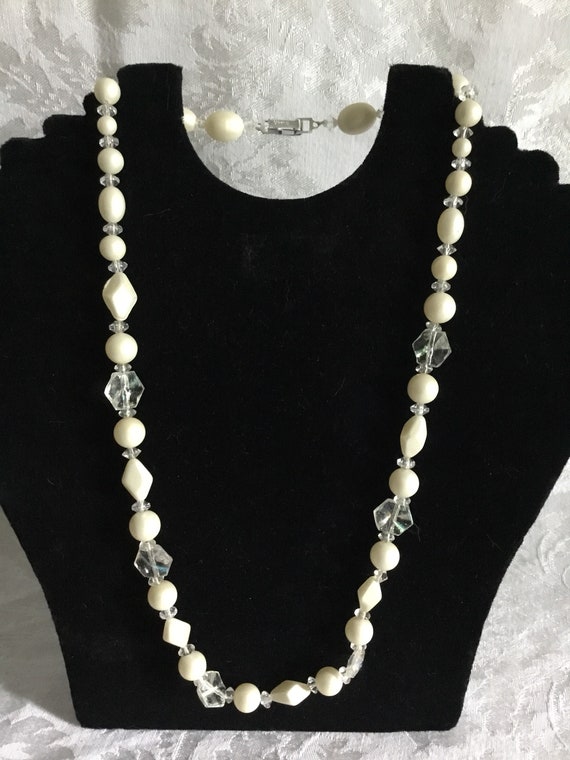 Beautiful White and Clear Plastic Beaded Necklace