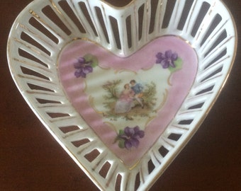 Vintage Decorative Heart Shaped Porcelain Dish