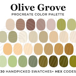 Olijfgroen kleurenpalet voor Procreate, Procreate stalen, HEX-codes, Procreate Palette, Groen taupe beige, Neutraal Nnature Kleurenschema