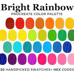 Bright Rainbow Color Palette for Procreate, Summer Color scheme, Procreate Swatches, Hex Codes, Neon Happy Fun, Vibrant 80s Retro Shades