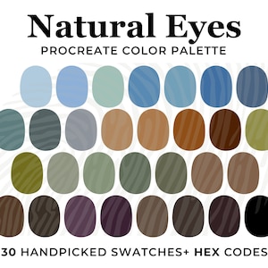 Eye Color Palette Procreate, Color Swatches, Hex Codes, Anime Digital Art, Portrait Color Palette, Natural Eye Color Portrait Illustration