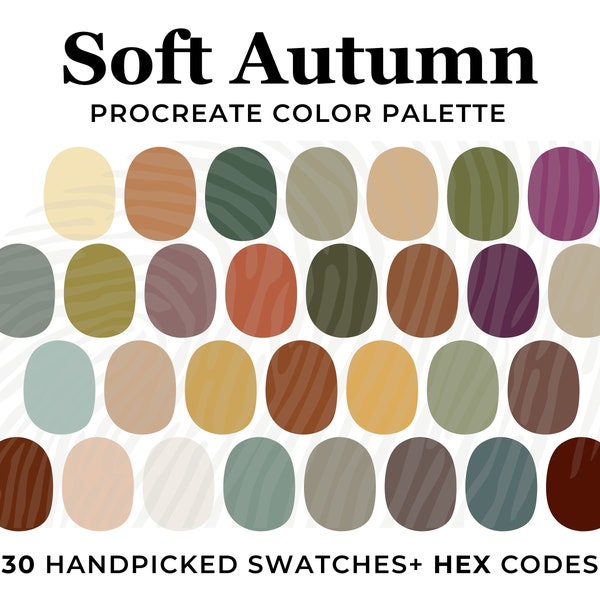 Soft Autumn Color Palette Procreate, Warm Autumn Color Swatches, Soft Fall Color Palette, Procreate Color Palette, Muted Autumn hex codes