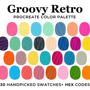 Retro Bright Color Palette for Procreate, procreate color swatches, Hex Codes, Vintage Procreate Palette, Summer 70s 80s Retro Color Palette