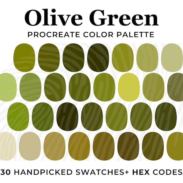 Olive Green Color Palette, Army Green Procreate Color Palette, Green Color Swatches, HEX Codes, Monochromatic Nature Green Color Scheme