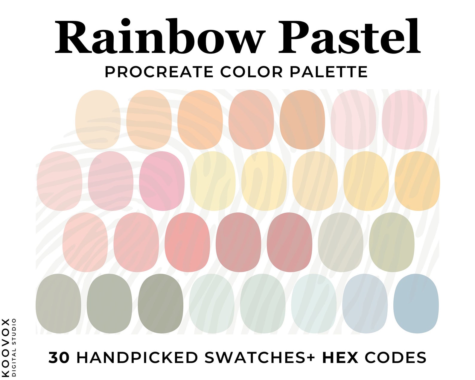 Pastel Rainbow Color Palette for Procreate: Summer Kawaii Swatches (HEX ...