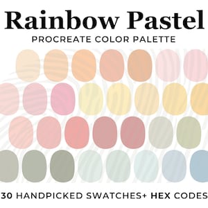 Pastel Color Palette for Procreate, Kawaii Color Swatches, Procreate Palette, Hex Codes, Rainbow Color palette, Soft Pastel Summer