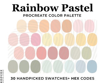 Pastel Rainbow Color Palette for Procreate: Summer Kawaii Swatches (HEX Codes)