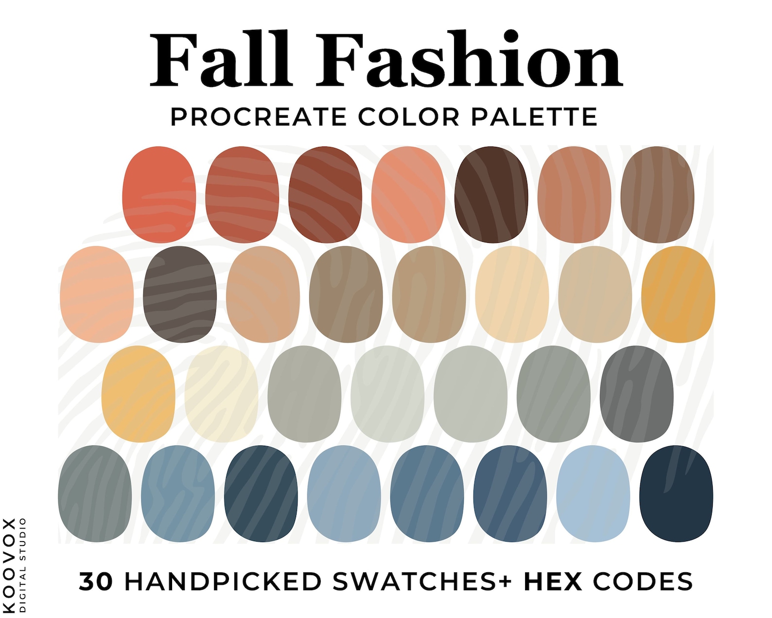 Fall Color Palette Procreate, Color Swatches, Autumn Hex Codes, Warm ...
