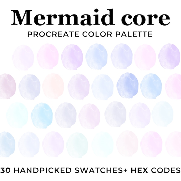 Mermaid Color Palette Procreate, Pastel Color Swatches, Hex Codes, mermaid color scheme, Procreate Palette, Aesthetic Mermaidcore palette