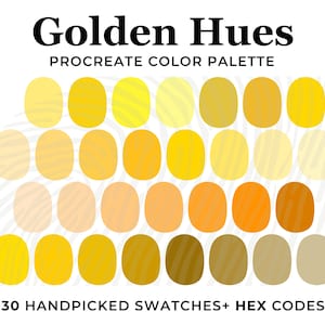 Bright Yellow Color Palette for Procreate, Gold Color Palette Procreate, Hex color codes, Procreate Swatches, Metallic Gold Yellow Palette