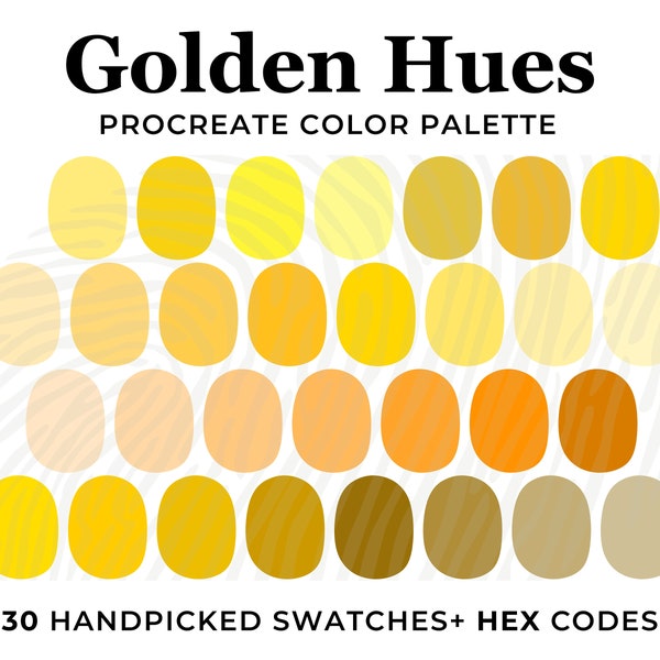 Bright Yellow Color Palette for Procreate, Gold Color Palette Procreate, Hex color codes, Procreate Swatches, Metallic Gold Yellow Palette