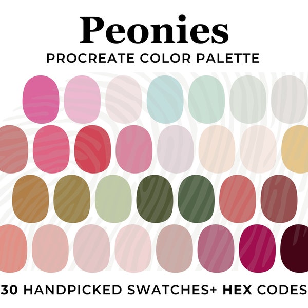 Floral Color Palette for Procreate, Hex Codes, Color Procreate Swatches, Procreate Palette, Pink Peonies Floral palette, Pink Peony Flowers