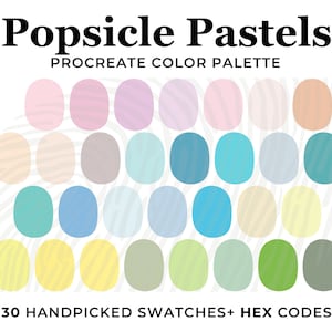 Palette de couleurs pastel clair Procreate, codes hexadécimaux, échantillons de couleurs bonbon, palette Procreate pastel, pastel estival doux, arc-en-ciel pastel estompé