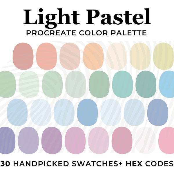 Light Pastel Color Palette Procreate, Color Swatches, Hex Codes, Procreate Palette, Pastel Rainbow color palette, Soft Summer Palette