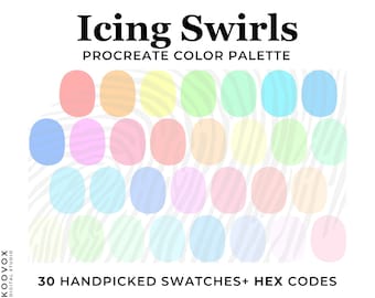 Pastel Color Palette for Procreate, color swatches, Hex Codes, Pastel Rainbow Procreate Palette, pink Purple Blue Yellow Green