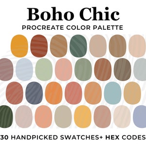Boho Color Palette for Procreate, Modern Boho Procreate swatches, HEX Codes, Boho Chic Color Palette, Bohemian Color Scheme, Soft Muted Boho