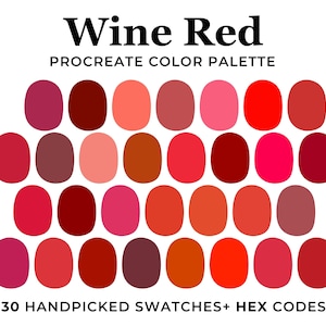 Red Color Palette for Procreate, Shades of Red, Hex Codes, Procreate Swatches, Procreate Palette, Monochrome Red Gradient