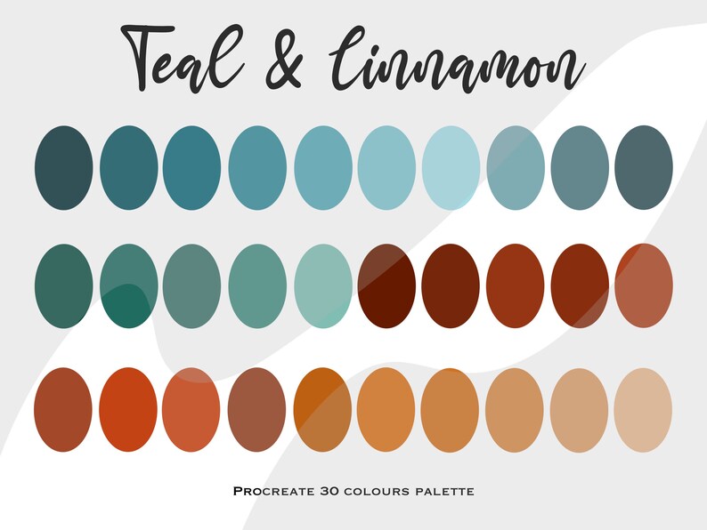 Teal Cinnamon Procreate Color Palette Blue Color Swatches Etsy