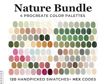 Bundle Color Palette Procreate, procreate swatches, 120 Hex Codes, Nature color palette bundle, Green Beige Brown Adventure Colors