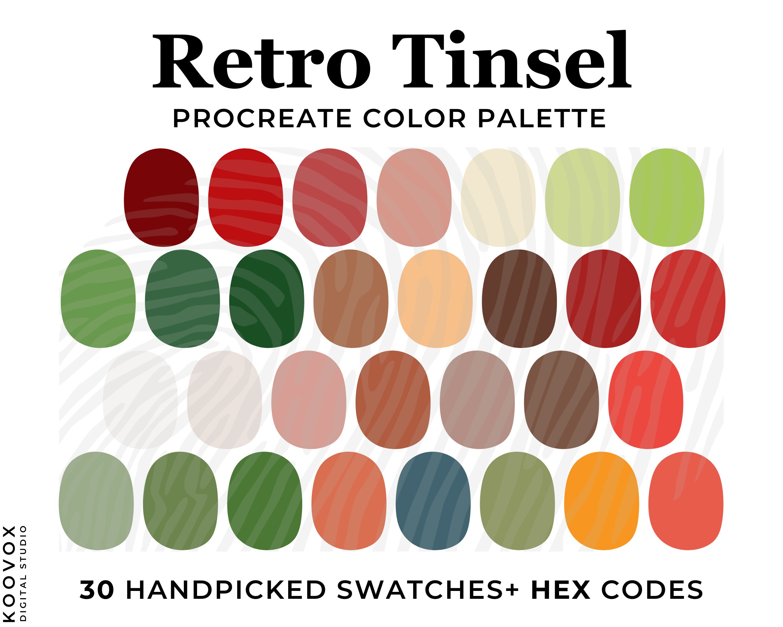 Christmas Color Palette Procreate, Vintage Christmas Colors, Procreate swatches, HEX Codes, Procreate Palette, Retro Christmas Palette