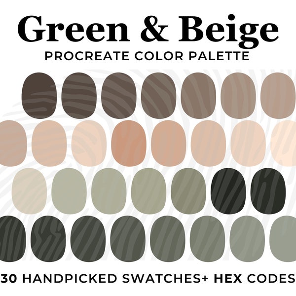 Green and Beige Color Palette Procreate, Boho Procreate Swatches, HEX Codes,  Minimal Neutral Beige, Army green  Color Scheme