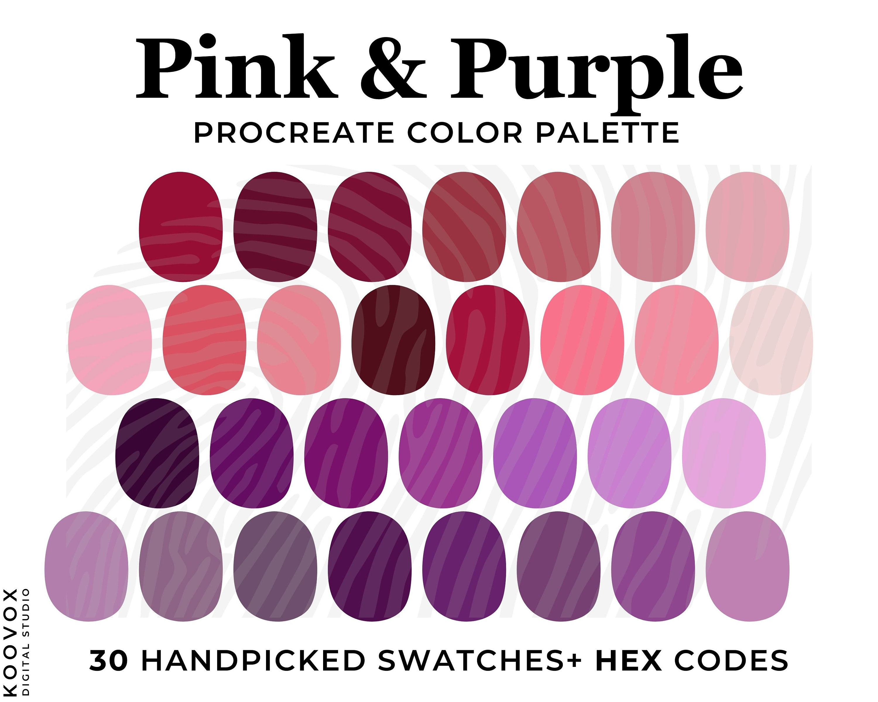 Pink & Purple Procreate Color Palette: 30 Swatches, HEX Codes (digital ...