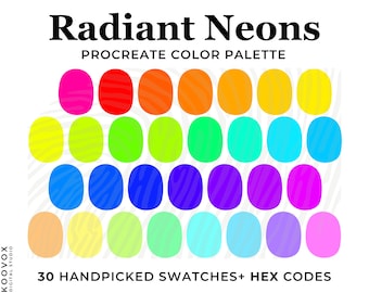 Procreate Color Palette: 30 Neon Brights with Hex Codes (Swatch File)