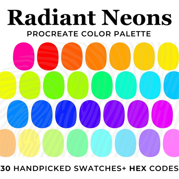 Neon Bright Color Palette for Procreate, Fluorescent neon color palette, Rainbow Neon Color Palette for Procreate, Hex Codes, Cyberpunk Neon