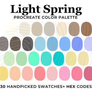 Spring Color Palette for Procreate, Procreate Swatches, Hex Codes, Soft Pastel, Light Spring Bouquet, springtime rainbow, Light pastel Color