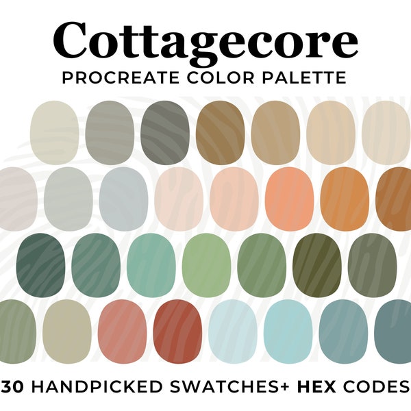 Cottagecore Color Palette Procreate, Procreate Swatches Cottage core vibes, Color Scheme, boho cottagecore, procreate Palette Hex codes