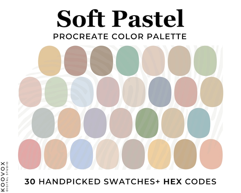 Soft Colur Code Soft Pastel Procreate Palette: 30 Boho Color Swatches (digital Download ...