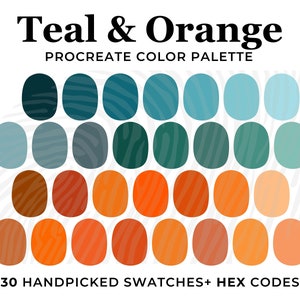 Teal Orange Color Palette Procreate, Turquoise Blue Procreate Swatches, HEX Codes,  Digital Download, Autumn Fall Ocean Wedding