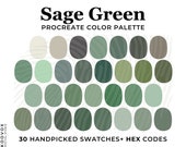 Sage Green Color Palette: 30 Procreate Swatches with HEX Codes