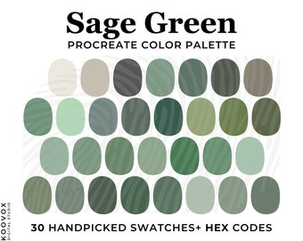Sage Green färgpalett: 30 Procreate-färgprover med hexagonkoder