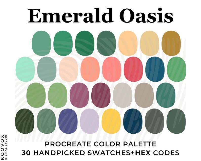 Emerald Green Color Palette, Procreate Color Swatches, Color HEX Codes