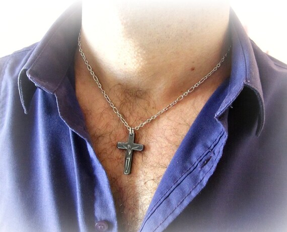 Black Cross Pendant For Men Hematite Stone Necklace - Black Hematite Cross Pendant Black Cross Pendant For Men Hematite Stone Necklace - Black Hematite Cross Pendant