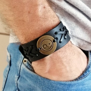 Yin Yang Bracelet Leather Wristband Yoga Jewelry Gift for Him