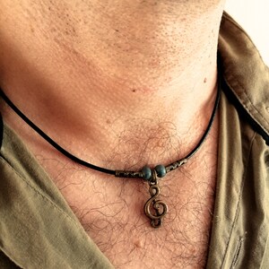 Treble Clef Choker Necklace for Men, Leather Cord Choker