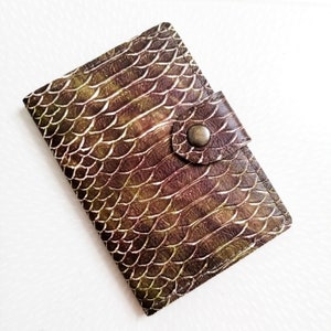 Leather travel wallet, reptile passport holder, document case, wallet card holder, reptile skin gift, green wallet passport holder
