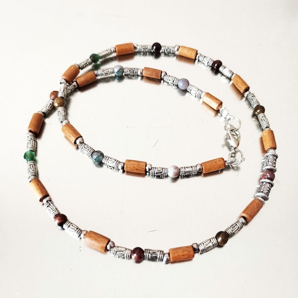 Collier homme perles bois bijoux ethniques cadeau pour lui collier  bois pierre ras de cou bijoux d'été