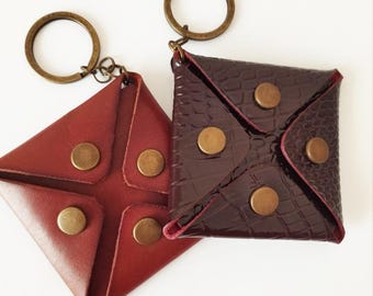 Leather Coin Purse Keychain Snap Closure Gift for Him